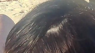 MILF Sucks Cock and Swallows Cum on the Beach POV