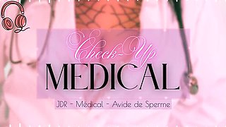 Big tit doctor milks cock with empty balls - French medical handjob cumshot