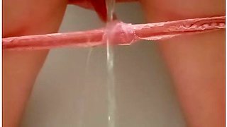 Hairy Milf Pisses In The Toilet With Her Fat Booty Spread And Wetting Pink Panties