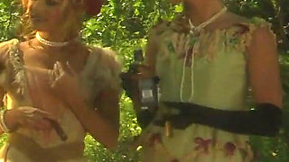 Erotic lesbians romance passionately in the wild