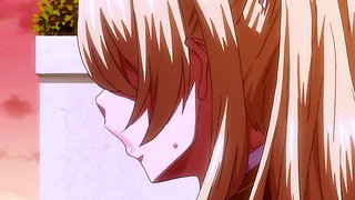 Innocent anime lady lets her lover in for the first time
