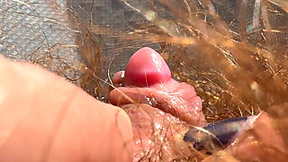 Amateur Hairy Girl Mastubates in Closeup with Huge Clit