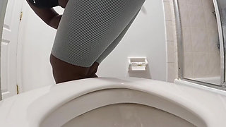 Desperate for a Pee Holding as Long as I Can Pissing in the Toilet