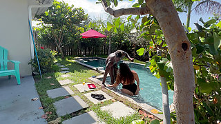Thick Hotwife Takes Her First Massive BBC Poolside