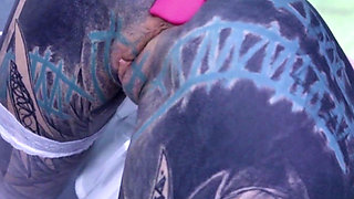 Tattood Girl with Glasses and Buttplug Fucks a Tattooed Dick, DP, Facial