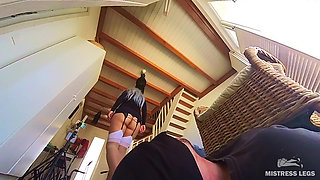 Human Furniture Ignoring Session in Sheer Stockings with White Soles