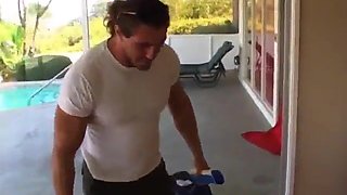 Fit dude comes over to super hot blond's mansion to give a rubdown and completes up ravaging her