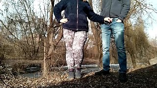 Cougar Step Mom and Her Chubby Step Son's Outdoor Piss Play