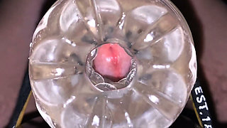 Close-up Cock in Tool for Masturbate Orgasm on Flash