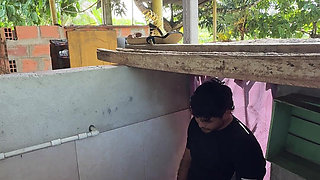 Horny Stepsister Calls Her Husband's Stepcousin From the Bathroom to Have Him Fuck Her