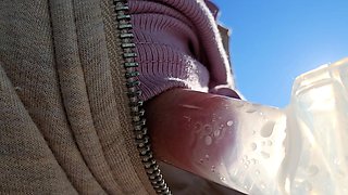 Cumshot amateur MILF suck and jerks dude in the bedroom