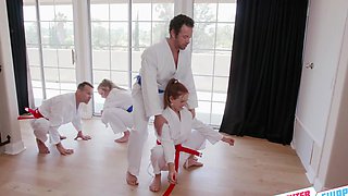 Ashley Red's tight little ass gets pounded in doggy style by a filthy foursome