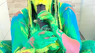 Dirty and Play Covered in Colorful Pastry Cream and Wet Deep Throat.