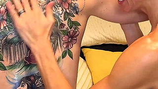 Muscle Flexing & Oil with JOI 4K: Mars Solo & Lora Cross Drench Each Other in Oil While Showing off Their Hard Muscles in 5 Flex