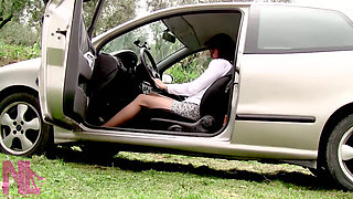 Revving in Cream Flats and Nude Pantyhose