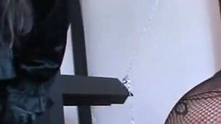 Humiliating foot stretching sex toys in pussy