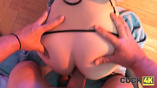 Cuck4k. i'm cumming while husband doesn't watch american...