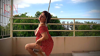 Depraved Housewife Swinging Without Panties on a Swing Full