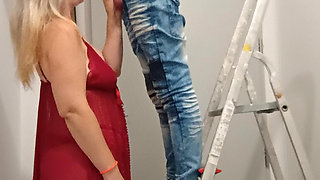 An electrician wants to be sucked off while working