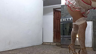 Stepmother Is Wearing Sexy Lingerie to Seduce Me. the Slut Touches Her Tits and Vagina in a Tempting Way.