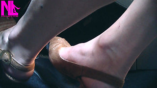 Revving and Driving in Light Brown Peeptoe Sandals