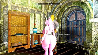 Thicc bunny MOMO shows off her big boobs and booty in Skyrim's naughty gameplay