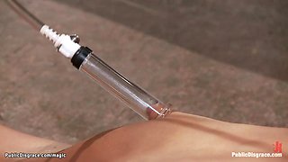 Petite ebony slut fucked in public