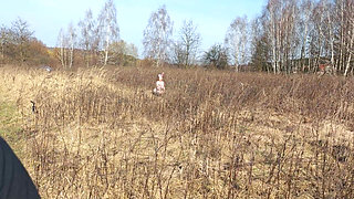 Polish Rabbit Fucked in the Field. He Sucks Cock Until He Cums on His Tits