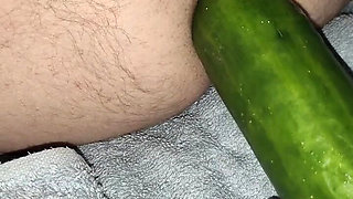 My Wife Is Fucking My Ass with a Huge Cucumber