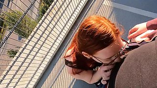 Nerdy stepsister gets fucked in parking garage