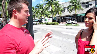 South Beach Slut Layla Lopez First Time Footjob!