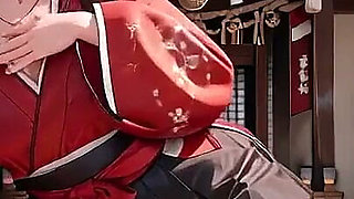 Taboo First Encounter at the Shrine, Kneeling in the Corridor While Stroking Her Hair