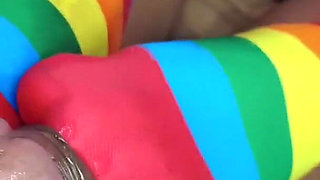 Naughty Latina Doing Oiled Footjob in Stockings