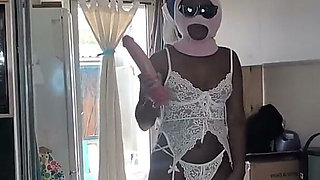 The Black Mistress Inserts Huge Dildos Into Her Sub's Ass
