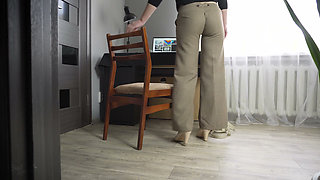 Peeking at Secretary Working in Ripped Pants