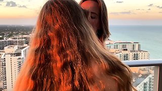 Delicious big boobies brunette lesbians outdoors