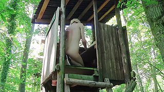 Skinny Blonde MILF Takes Fuck Machine Out in the Woods for First Time