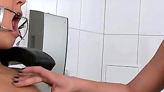 Omg! Sexy Brunette in Nurse Outfit Dominates Bound Man with Handjob in Clinic