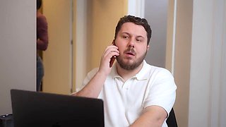 Secretary MariMoore deep-throats a cock and has rough sex with her boss while his wife is in the next room