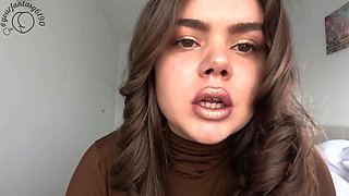 Smoking and Vaping with Gold Shiny Lipstick Close-up