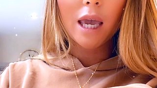 Sexy Blonde Babe With Big Boobs Strips Bra