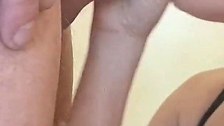 MILF with Sunglasses Gives a Blowjob and Gets a Cumshot in Her Mouth