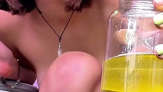 I Drinking His Piss From the Jar with a Red Clip on My Clit