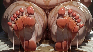 Obese SSBBW Massaging Her Huge Oiled Feet - Close up Big Toes