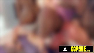 Curvy Busty Big-assed Ebonies August Skye & Missy Stone Got Tricked Into Hot 3-some By a Toilet-man