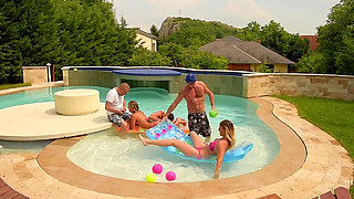 Blonde Poolside Gangbang with Multiple Cocks