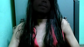 Cute indian crossdresser in sexy dress with dildo