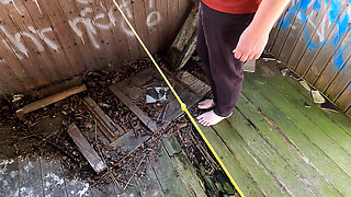 Naked Crotch Rope Walk on Veranda
