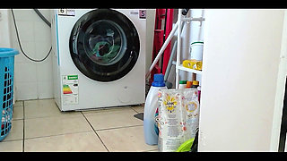 Laundry in Highheels Doing Laundry in Denim Shorts and Pointy Stilettos