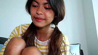 Excited Thai teen gets a big white cock